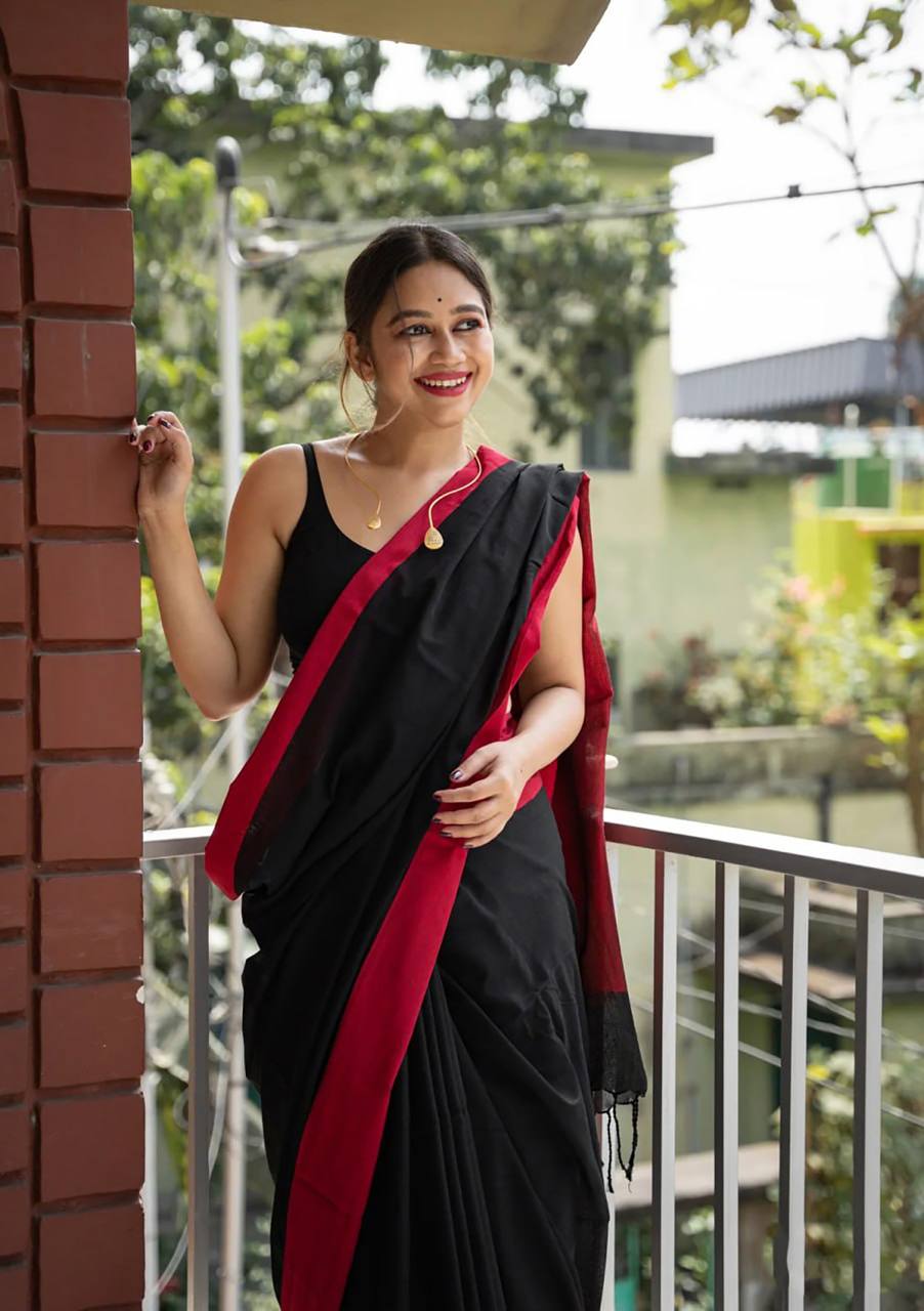Beautiful Black Cotton Silk Saree