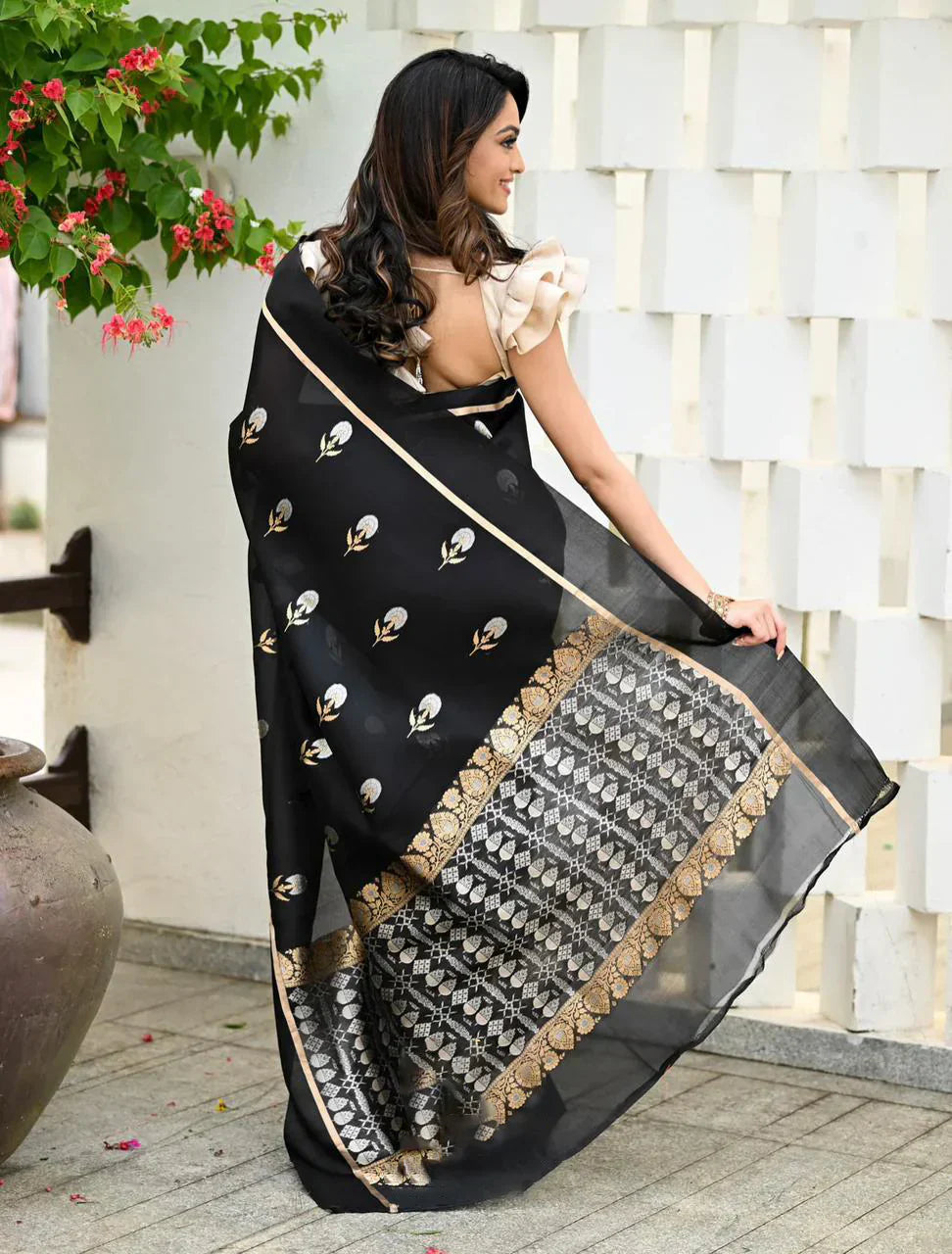 Elision Black Soft Silk Saree