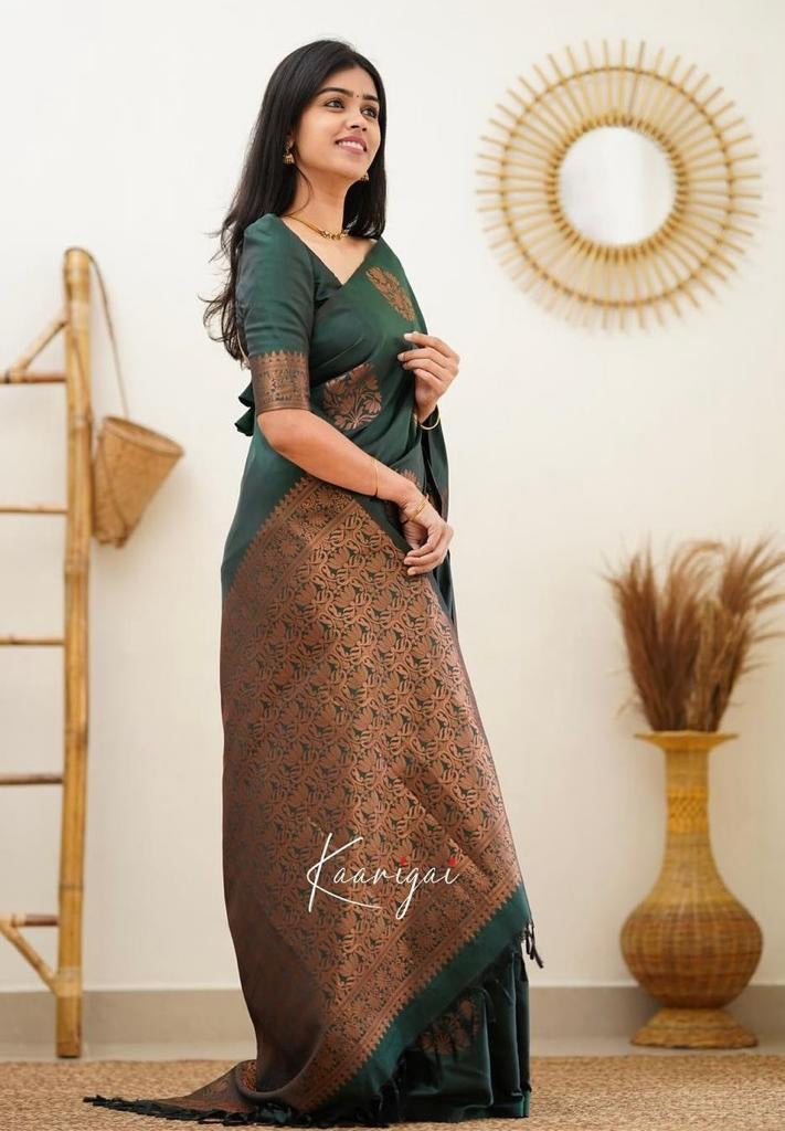 Kelly Green Banarasi Silk Saree