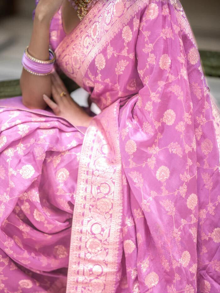 Onion Pink Banarasi Uppada Silk Saree