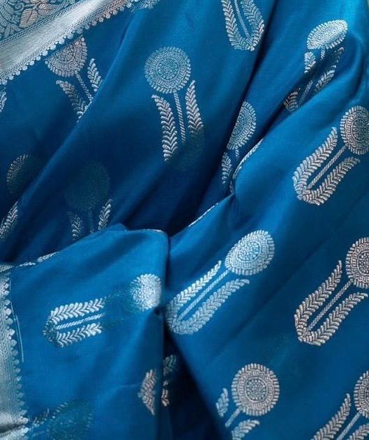 Ornate Blue Soft Silk Saree