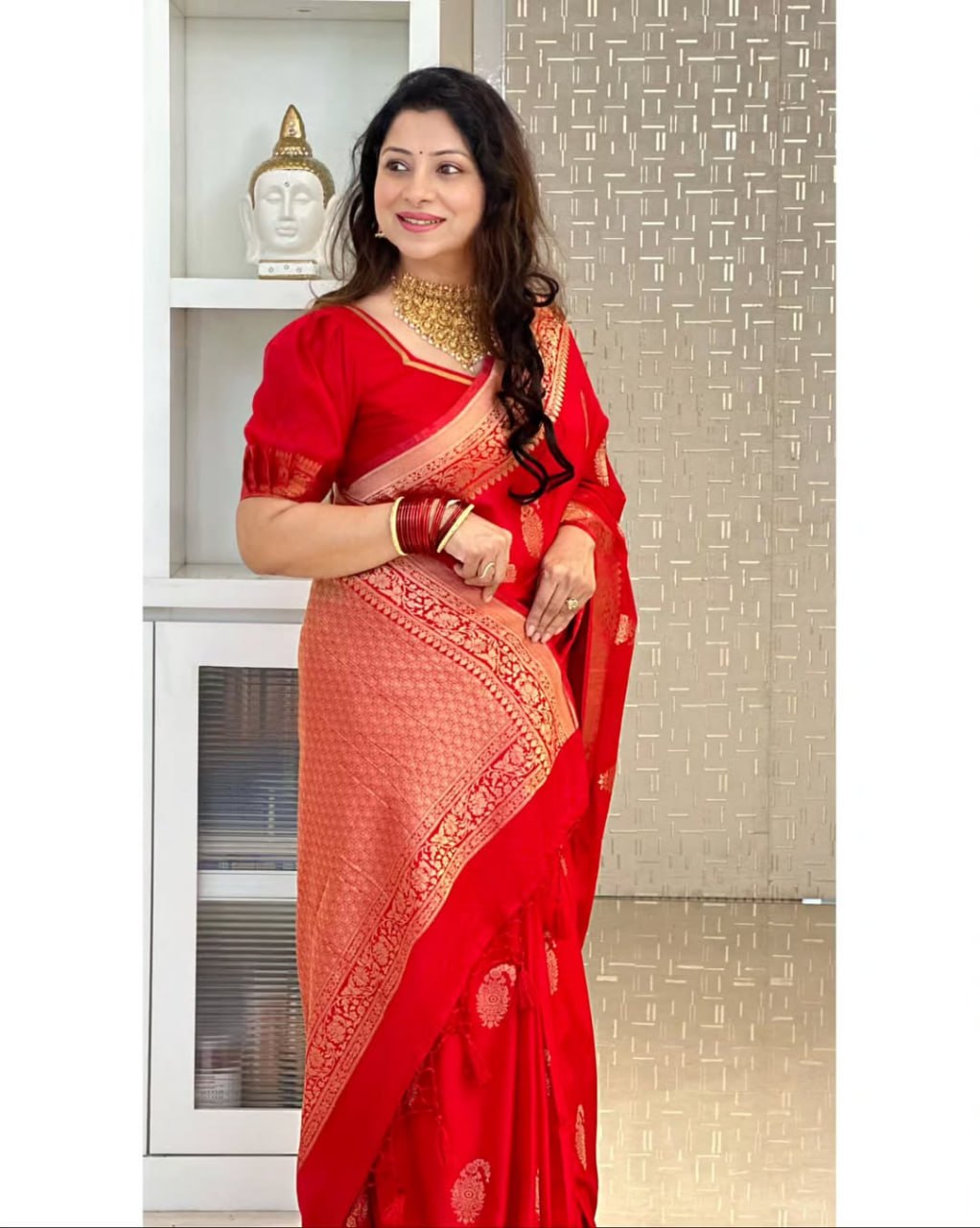 Bhavika– Banarasi Soft Silk Saree in Red