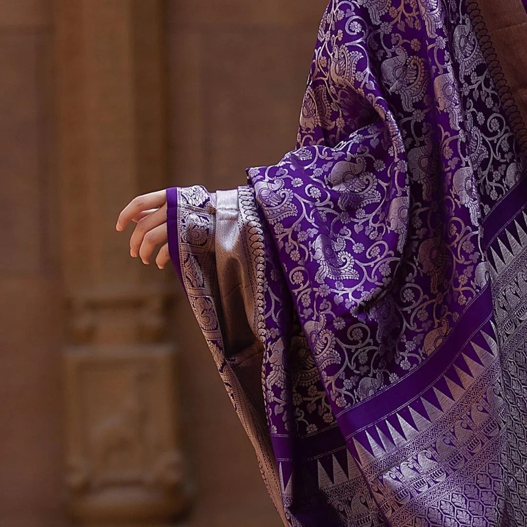 Varnika - Purple Banarasi Silk Saree with Rich Silver Jacquard and Matching Blouse