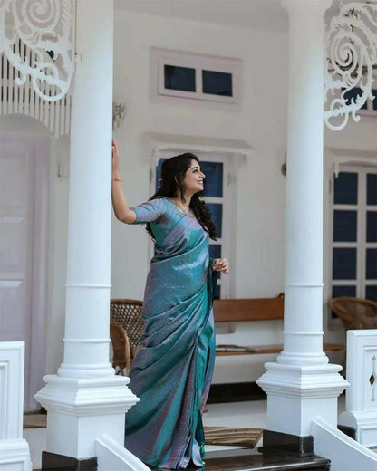 Sizzling Firozi Soft Silk Saree