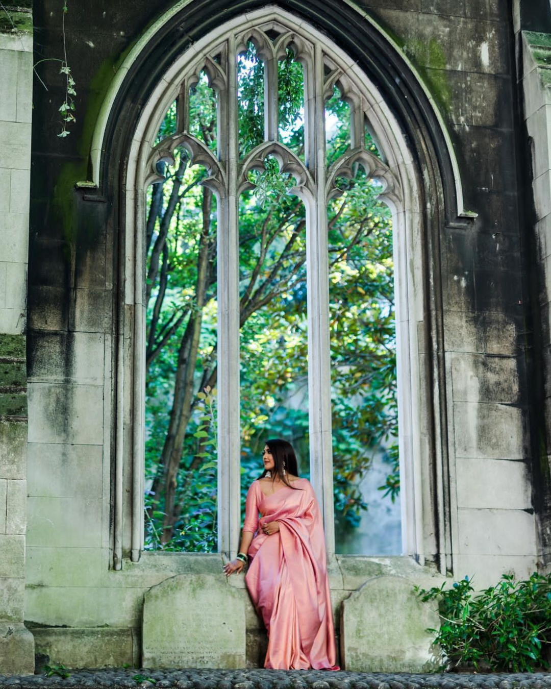 Bindu Peach Litchi Silk Saree With Attached Blouse