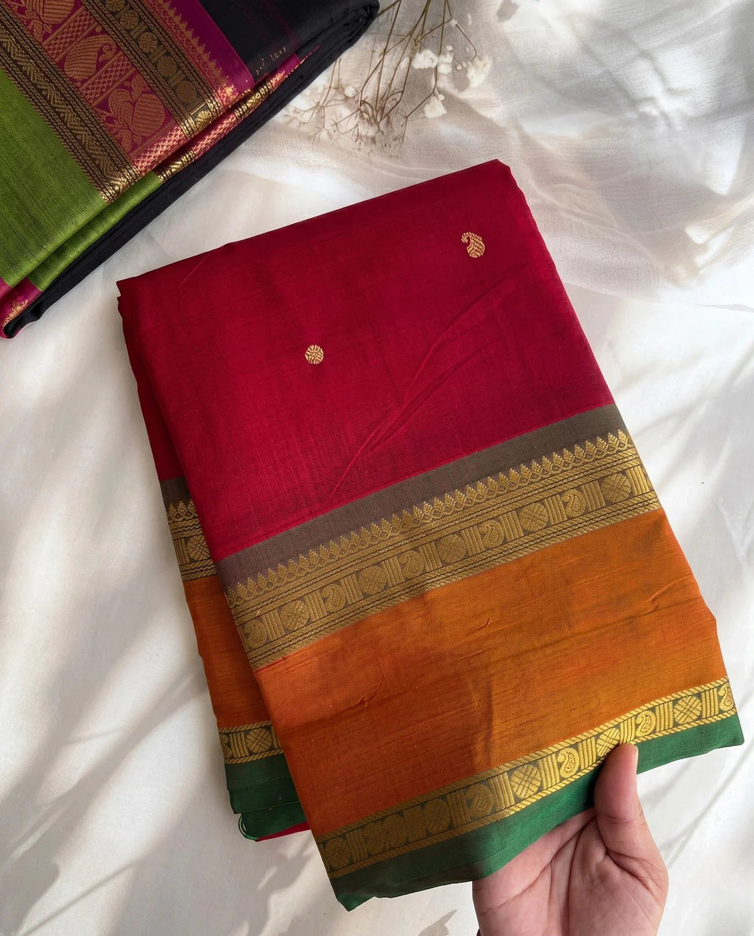 Sindhu - Red Contrast Orange Temple Border Kanchipuram Silk Saree  Sreelakshmi K.