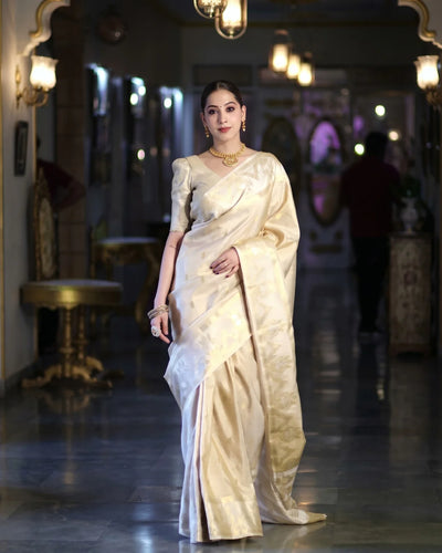 Asha - Ivory Gold Heritage Silk Elegance Saree
