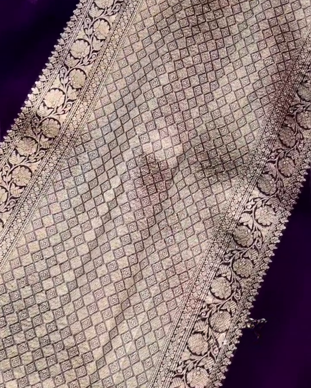 Pranvika - Purple Organza Semi Silk Saree with Silver Zari Pallu & Floral Border