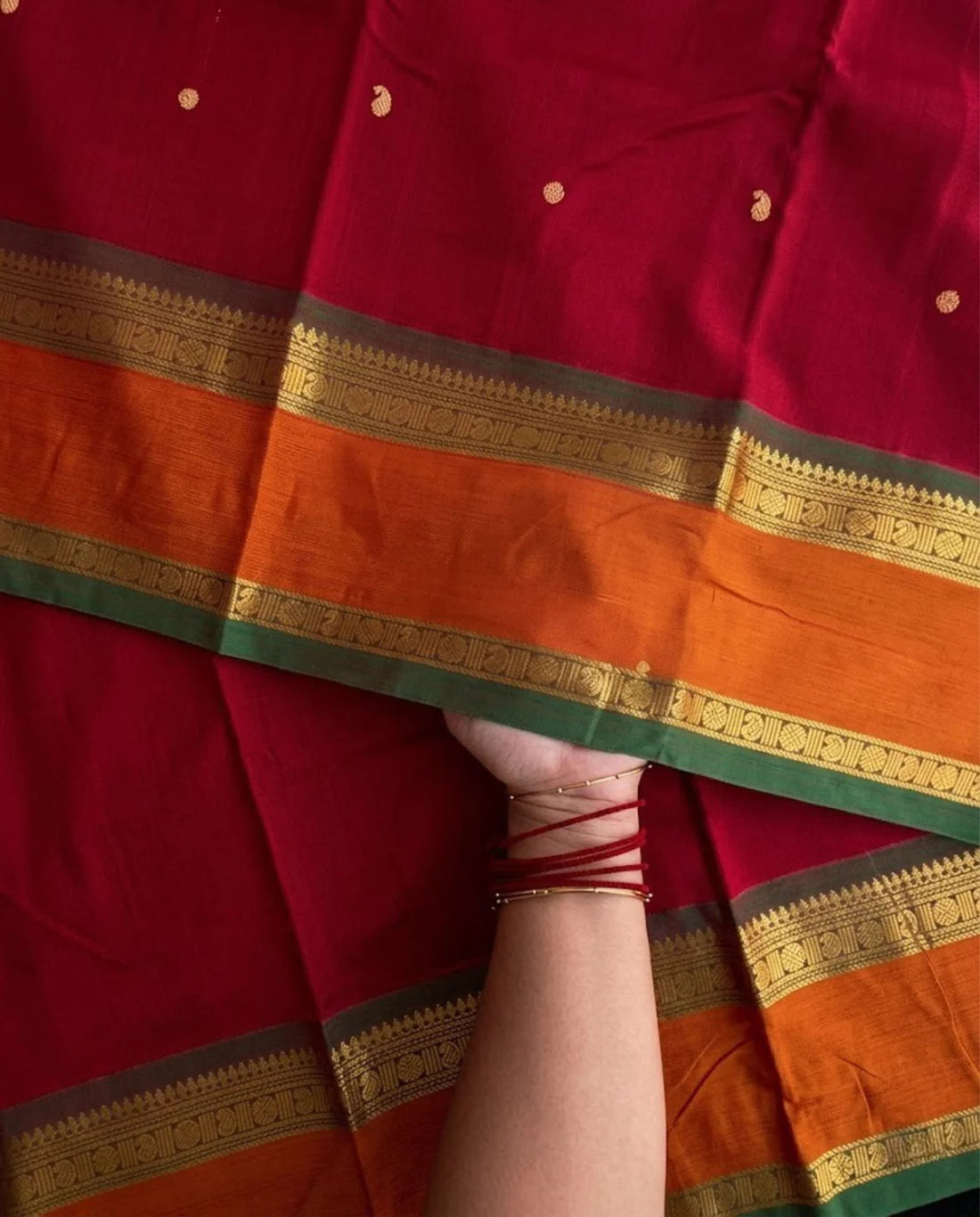 Sindhu - Red Contrast Orange Temple Border Kanchipuram Silk Saree  Sreelakshmi K.