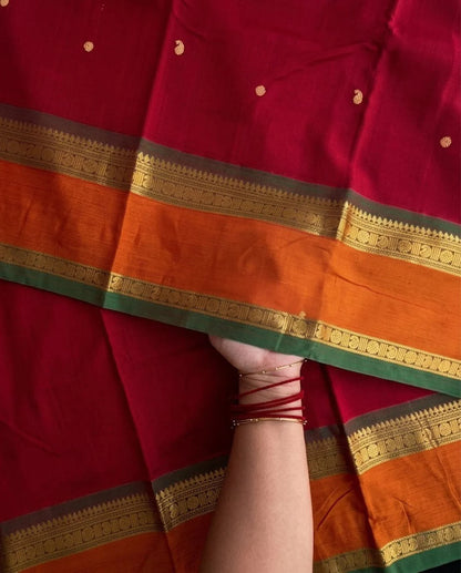 Sindhu - Red Contrast Orange Temple Border Kanchipuram Silk Saree  Sreelakshmi K.