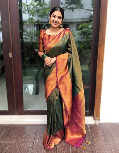 Bindu Green-Maroon Soft Silk Saree With Attractive Blouse Piece