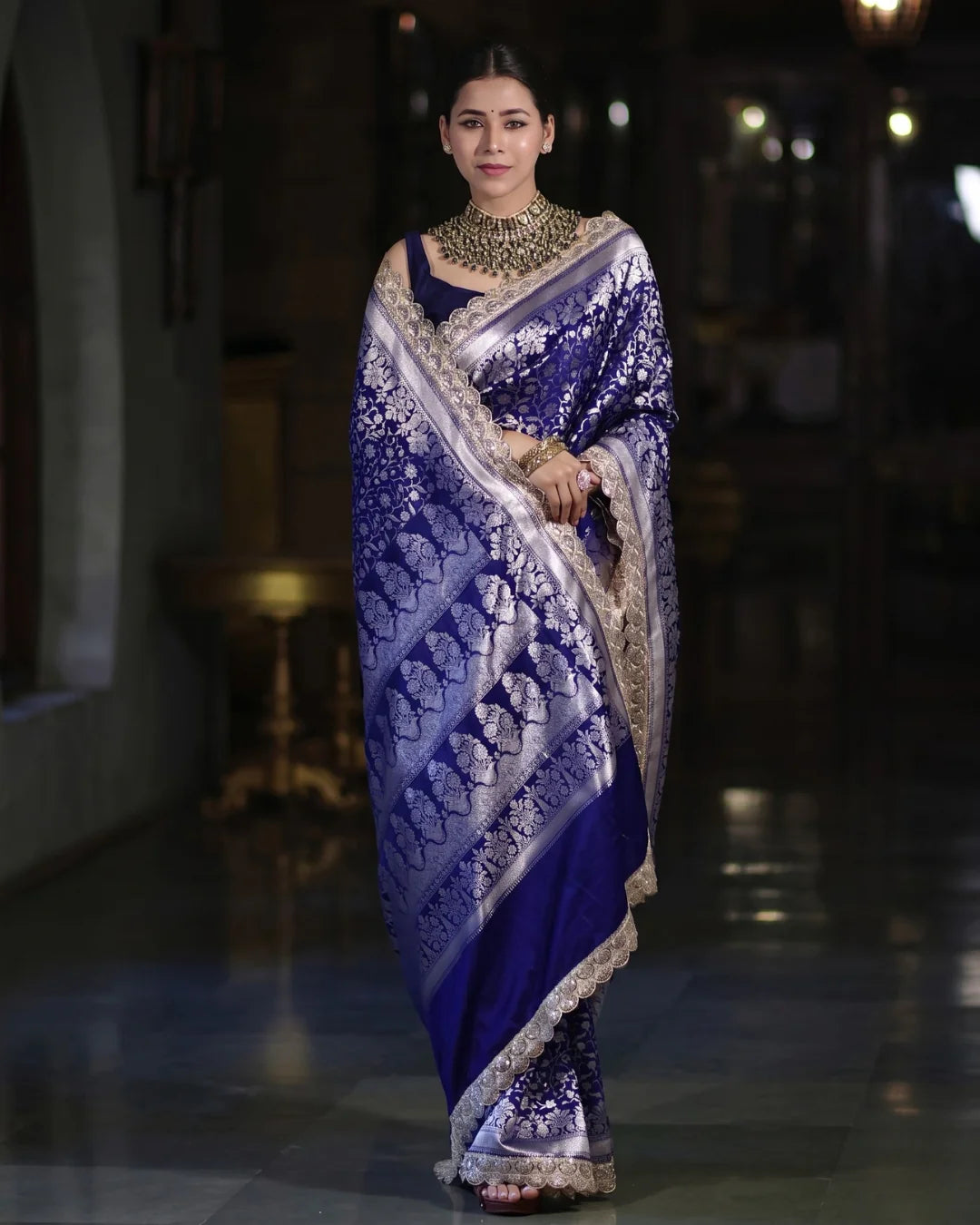 Bela – Royal Blue Silver Banarasi Elegance