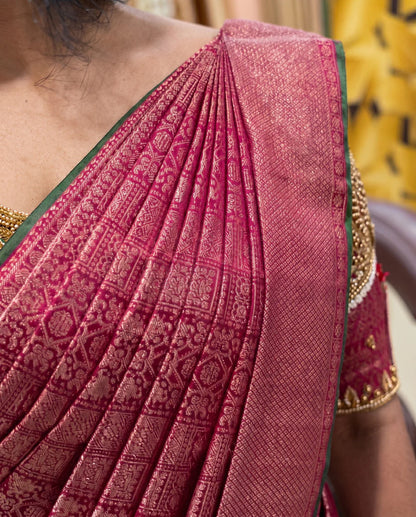 Sukirti - Pink Zari Brocade Contrast Border Kanchipuram Silk Saree