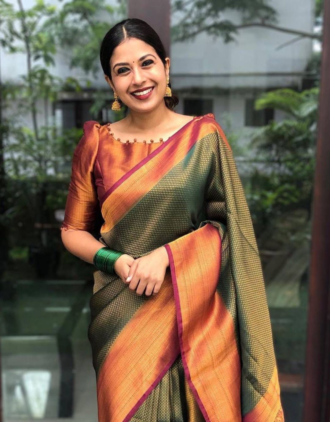 Bindu Green-Maroon Soft Silk Saree With Attractive Blouse Piece