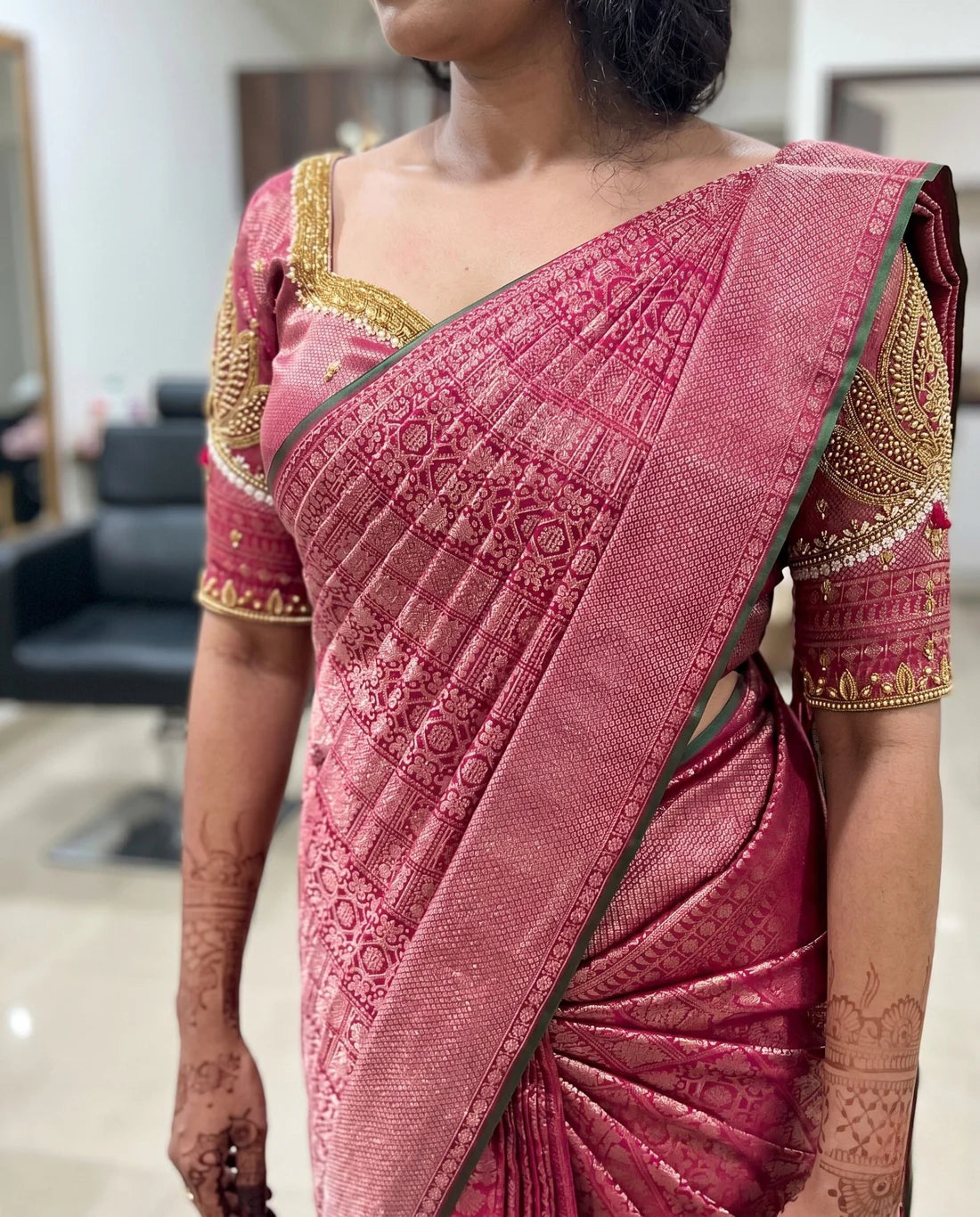 Sukirti - Pink Zari Brocade Contrast Border Kanchipuram Silk Saree