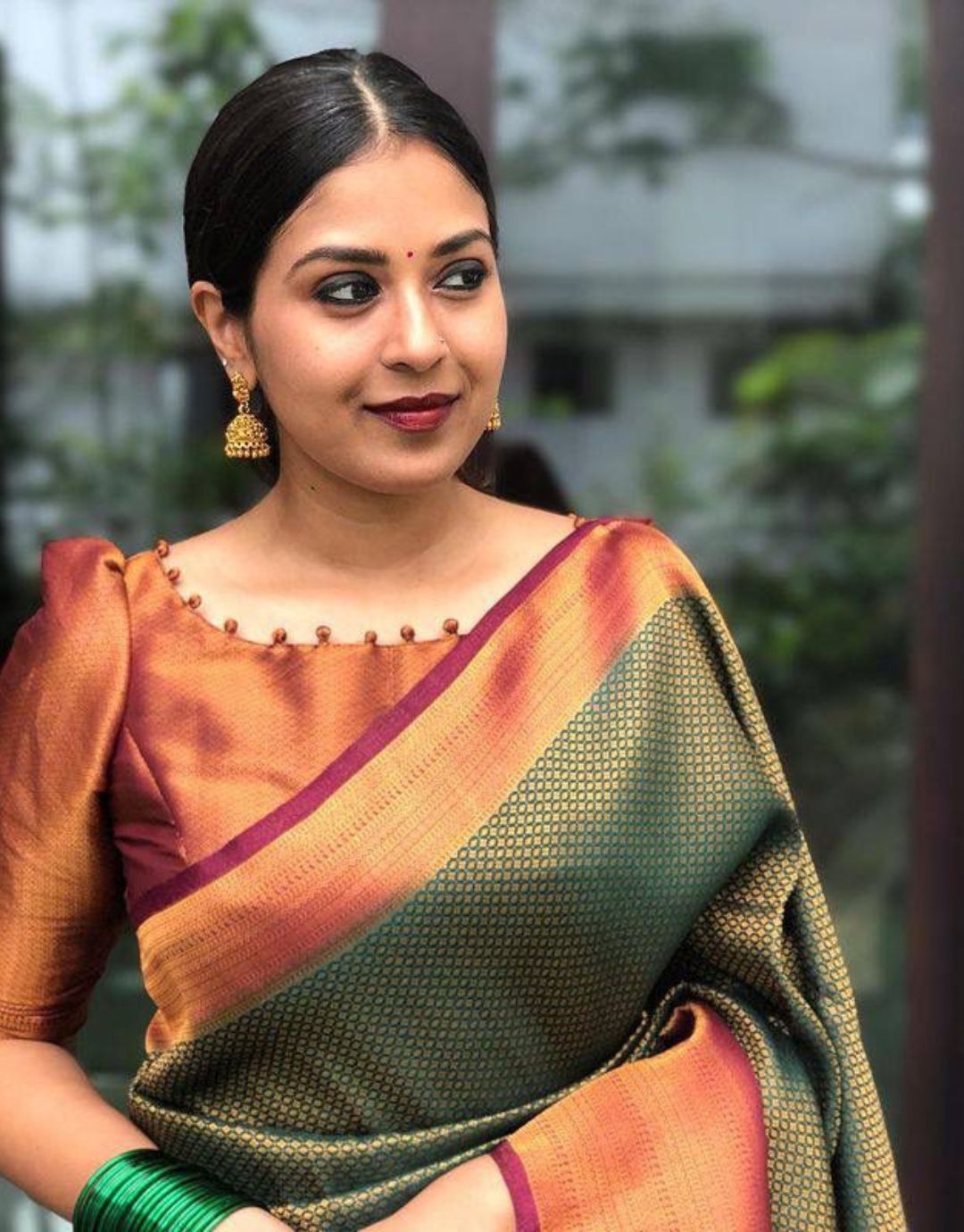 Bindu Green-Maroon Soft Silk Saree With Attractive Blouse Piece