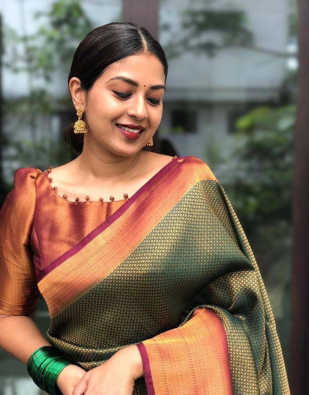 Bindu Green-Maroon Soft Silk Saree With Attractive Blouse Piece