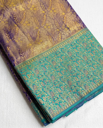 Kasturi - Purple Gold Floral Zari Kanchipuram Silk Saree