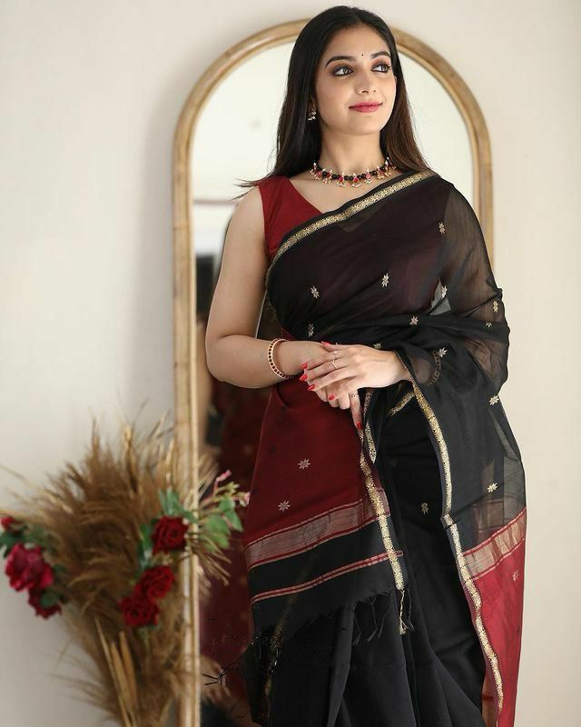 Black Soft Cotton Saree