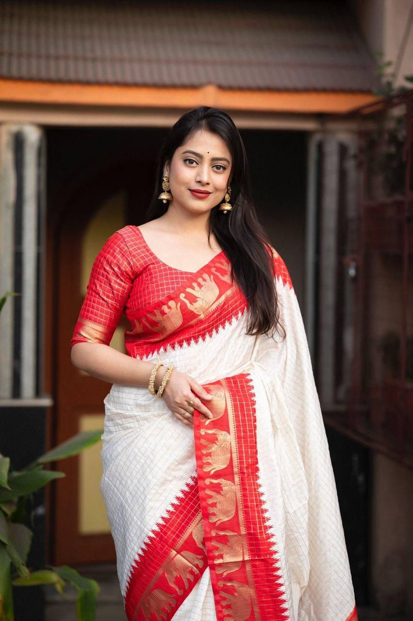 Neer White With Red Soft Silk Saree