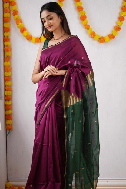 Innovative Dark Pink Cotton Silk Saree