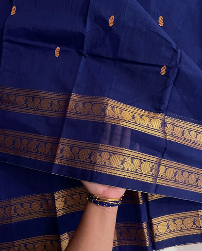 Sahithi - Royal Blue Zari Motif Border Kanchipuram Silk Saree