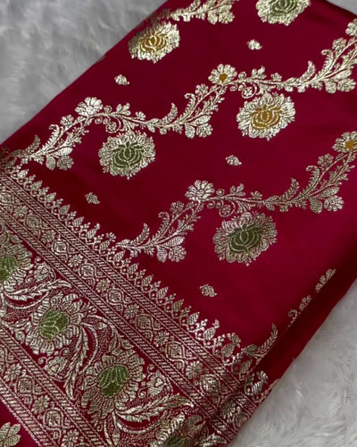 Mahati - Rani Pink Banarasi Silk Saree with Meenakari Zari Border