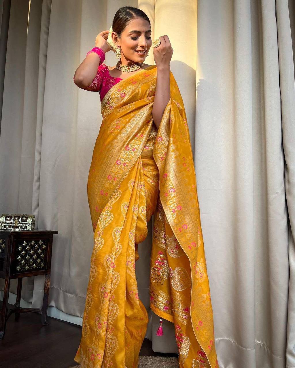 Yellow Color Premium Soft Banarasi Silk Saree