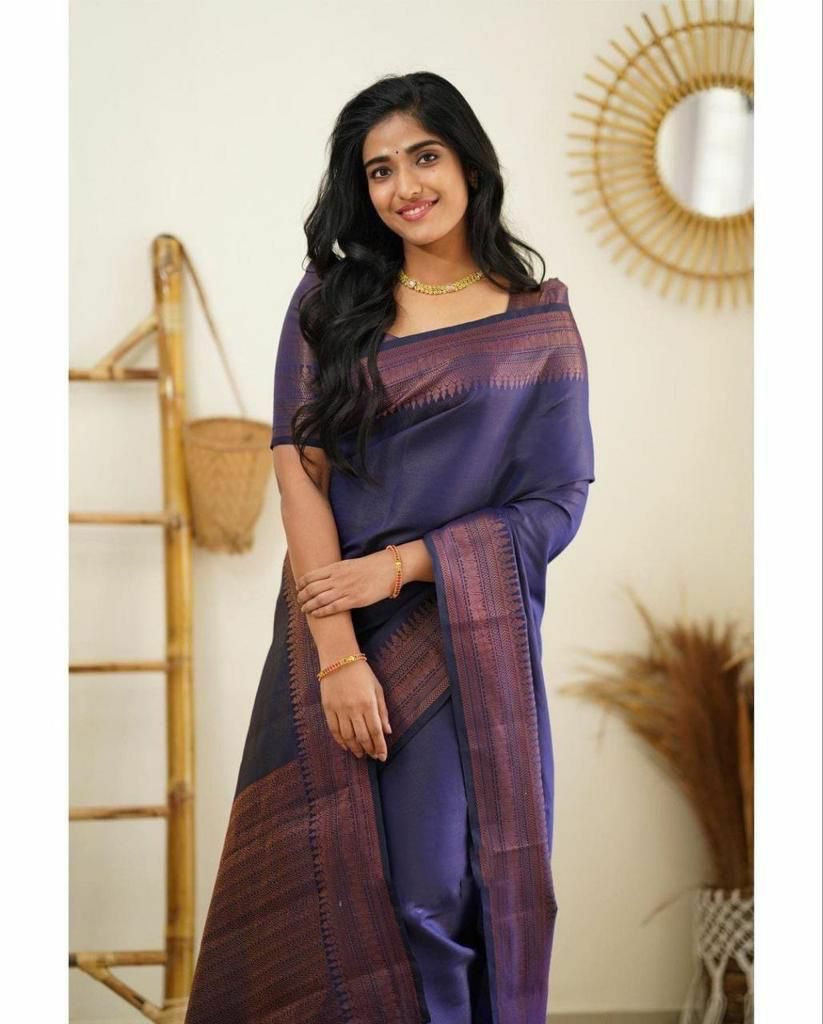 Lagniappe Navy Blue Soft Silk Saree