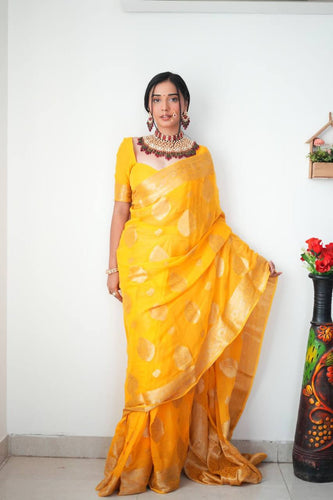 Classy 1-Minute Ready To Wear Yellow Cotton Silk Saree