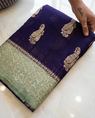 Samidha - Royal Purple Silk Saree With Contrast Rich Zari Border
