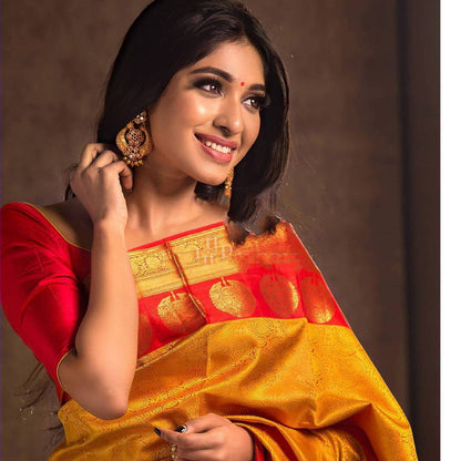 Adorning Yellow Soft Banarasi Silk Saree