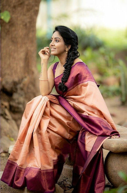 Outstanding Peach Soft Silk Saree