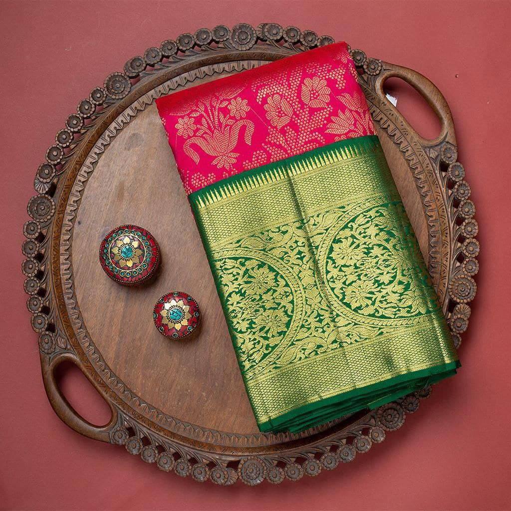 Assemblage Dark Pink Soft Banarasi Silk Saree