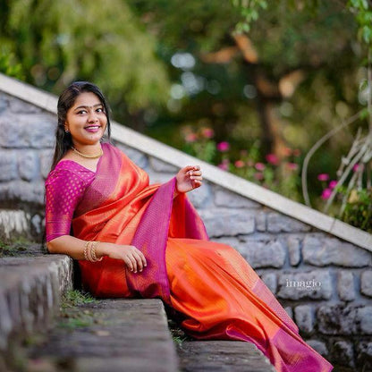 Extraordinary Orange Soft Silk Saree