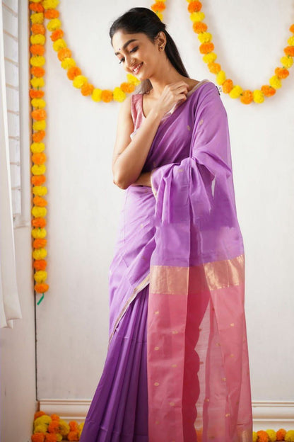 Improbable Lavendor Cotton Silk Saree