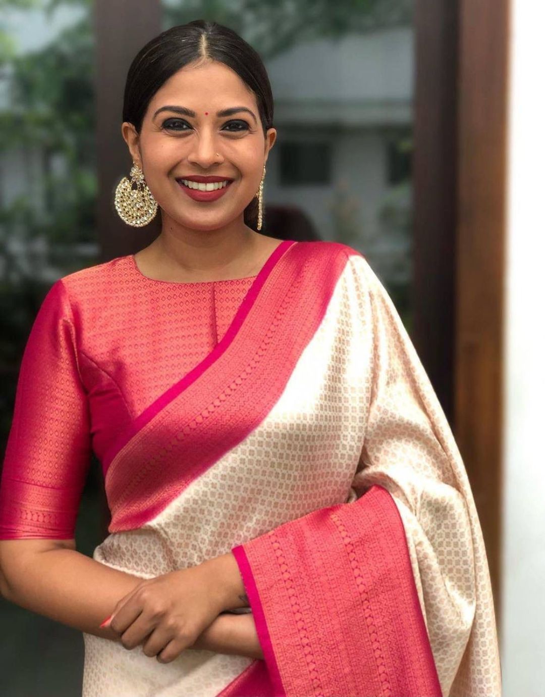 Bindu OffWhite-Pink Soft Silk Saree With Attractive Blouse Piece