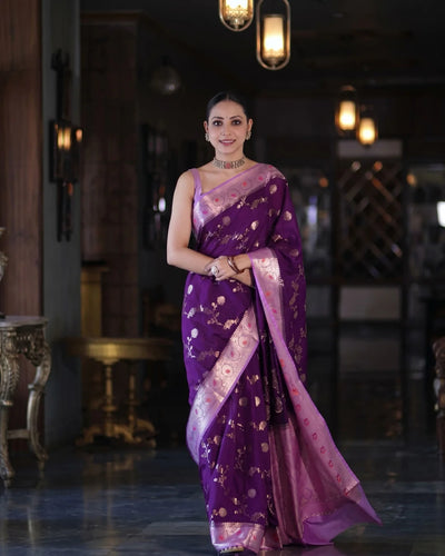 Bhavya - Royal Purple Banarasi Floral Saree