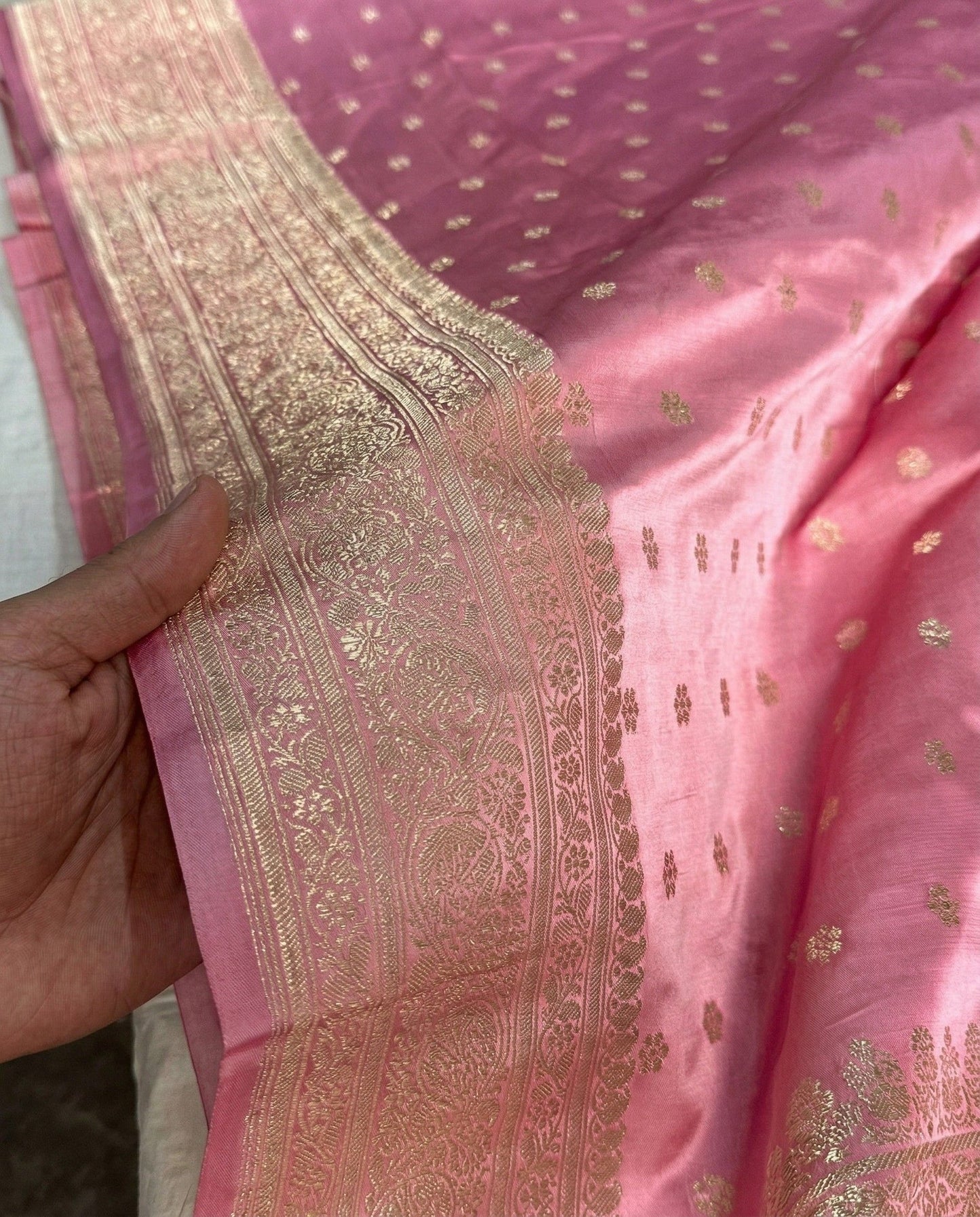 Deepanwita - Pink Soft Silk Banarasi Saree with Gold Zari Butti