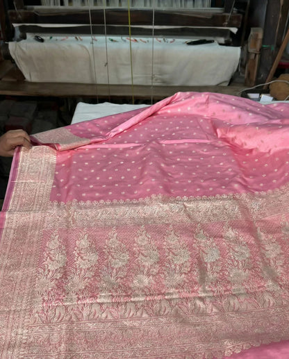 Deepanwita - Pink Soft Silk Banarasi Saree with Gold Zari Butti