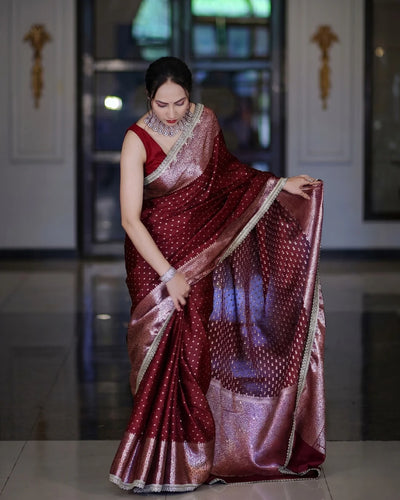Bani - Regal Maroon Banarasi Zari Silk Saree