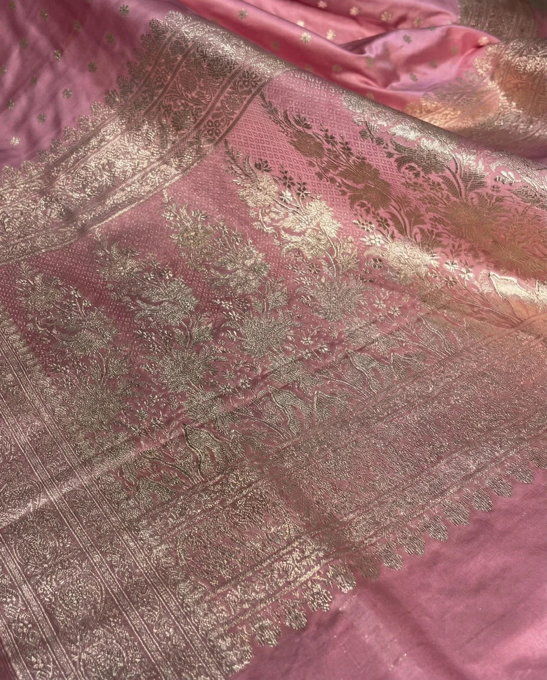 Deepanwita - Pink Soft Silk Banarasi Saree with Gold Zari Butti