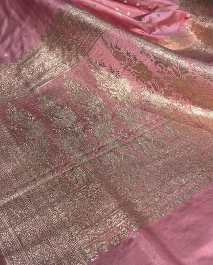 Deepanwita - Pink Soft Silk Banarasi Saree with Gold Zari Butti