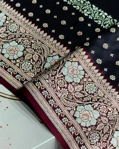 Heny - Black Silver Zari Banarasi Silk Saree