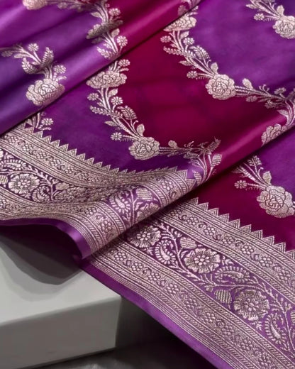 Aarvika - Royal Purple Floral Banarasi Saree
