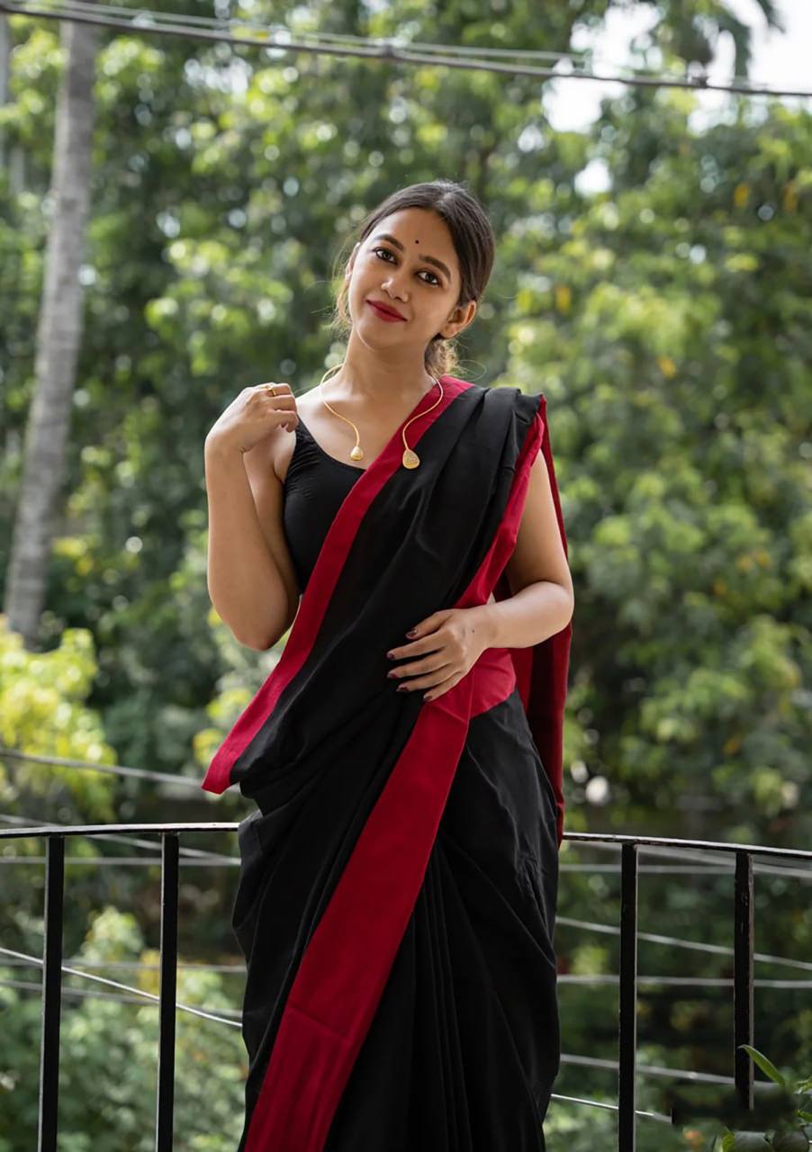 Beautiful Black Cotton Silk Saree