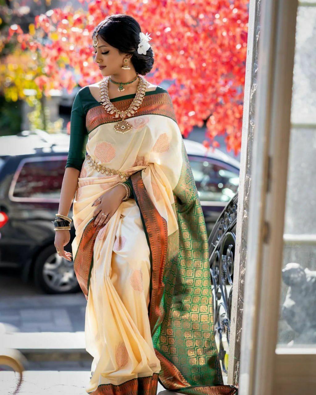 Desirable Beige Soft Silk Saree