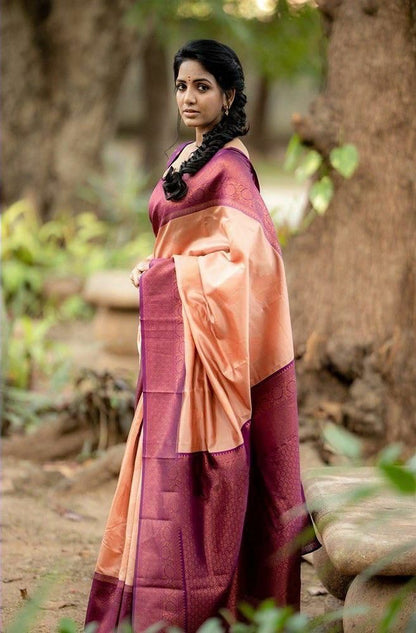 Outstanding Peach Soft Silk Saree