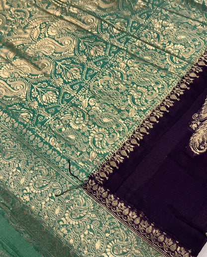Samidha - Royal Purple Silk Saree With Contrast Rich Zari Border