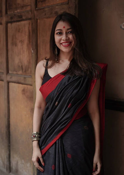 Vindhya Black With Red Border Soft Saree